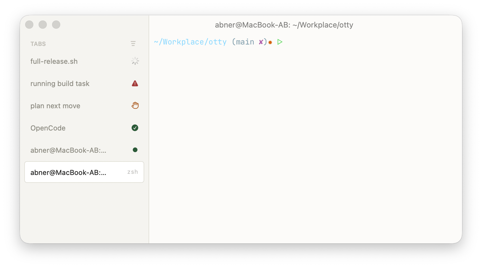 Tab sidebar with live status badges and unread dots