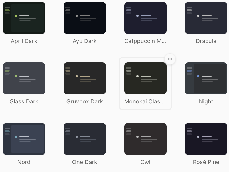 A grid of dark themes
