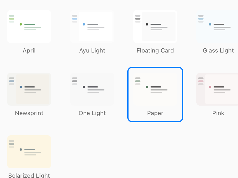 A grid of light themes